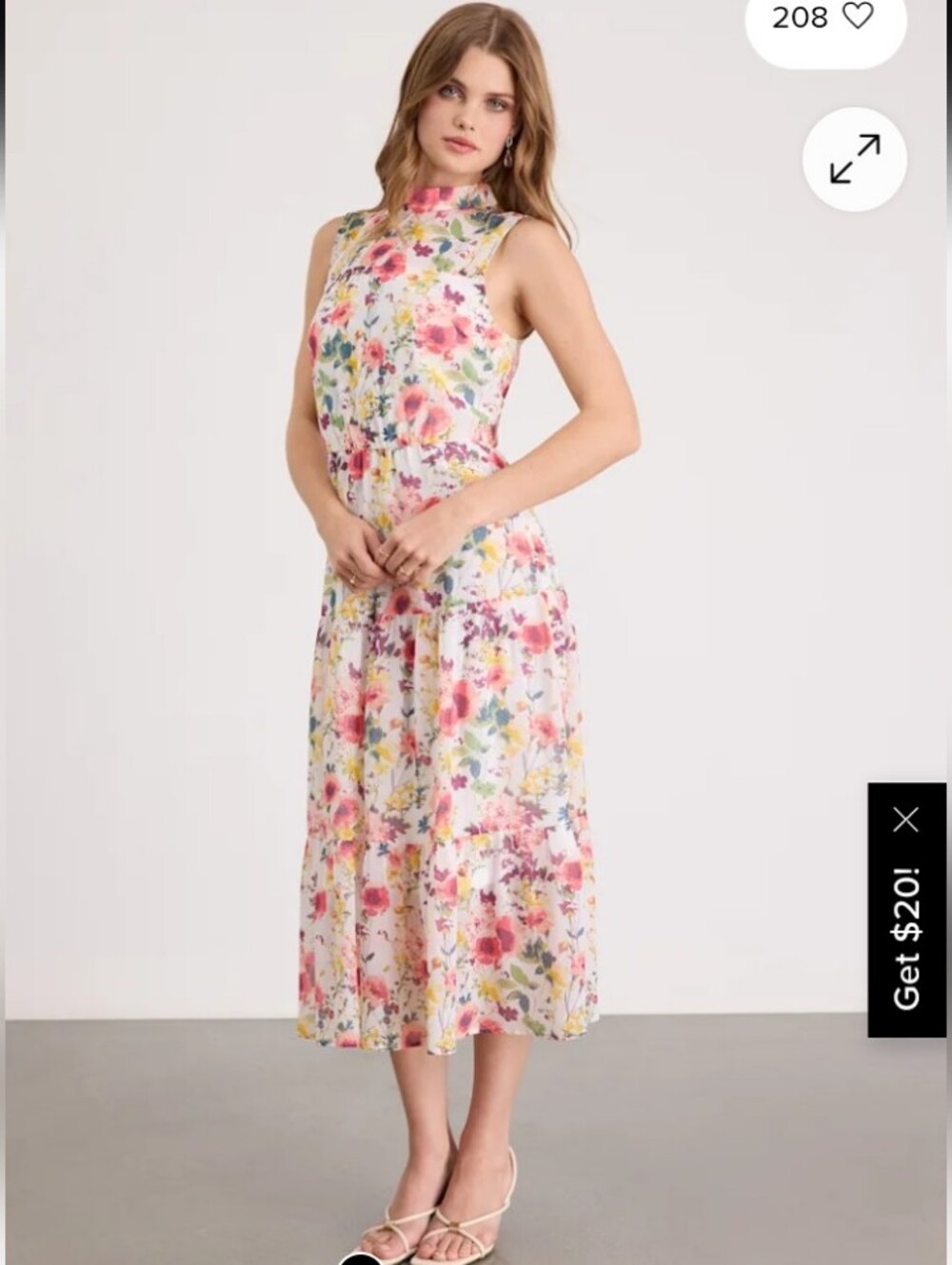 Lulu's Floral High-Neck Tiered Maxi Dress in Pink and Cream